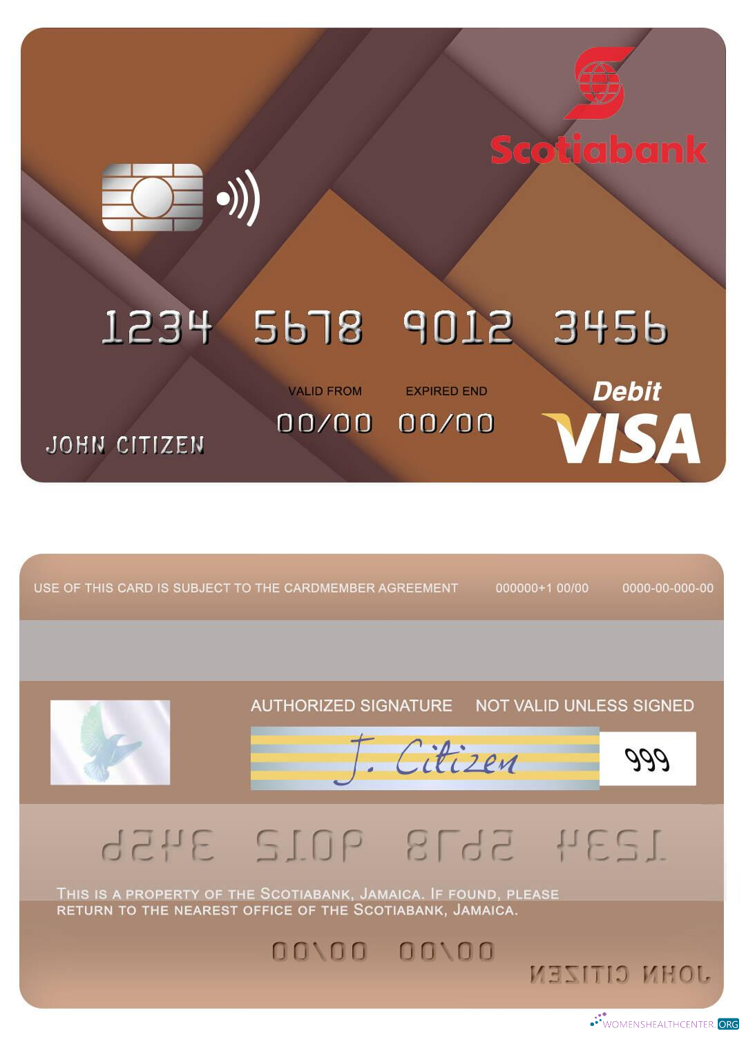 Download Jamaica Scotiabank visa debit card Photoshop template